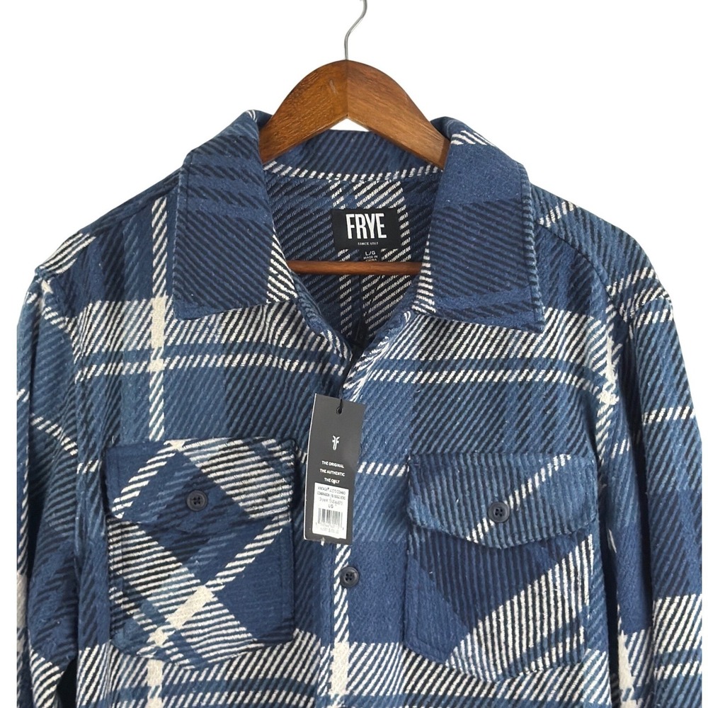 Frye Vintage Indigo Plaid Shirt Jacket Shacket Button Front Mens L NWT - Picture 7 of 15